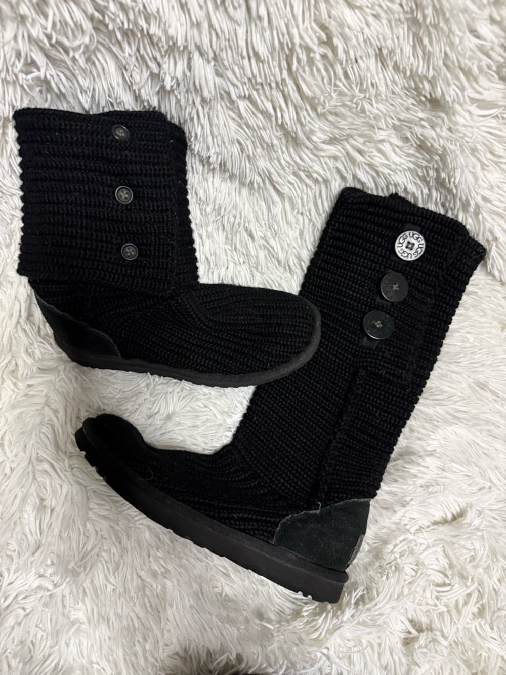 UGG Black Knit Button Women's Tall Boots